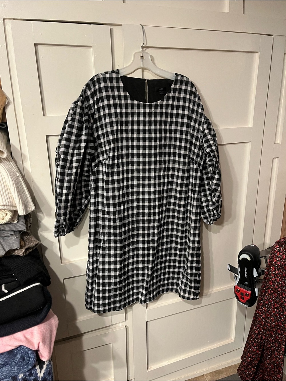 GUC J. Crew Black and White Gingham Puff-Sleeve Dress
